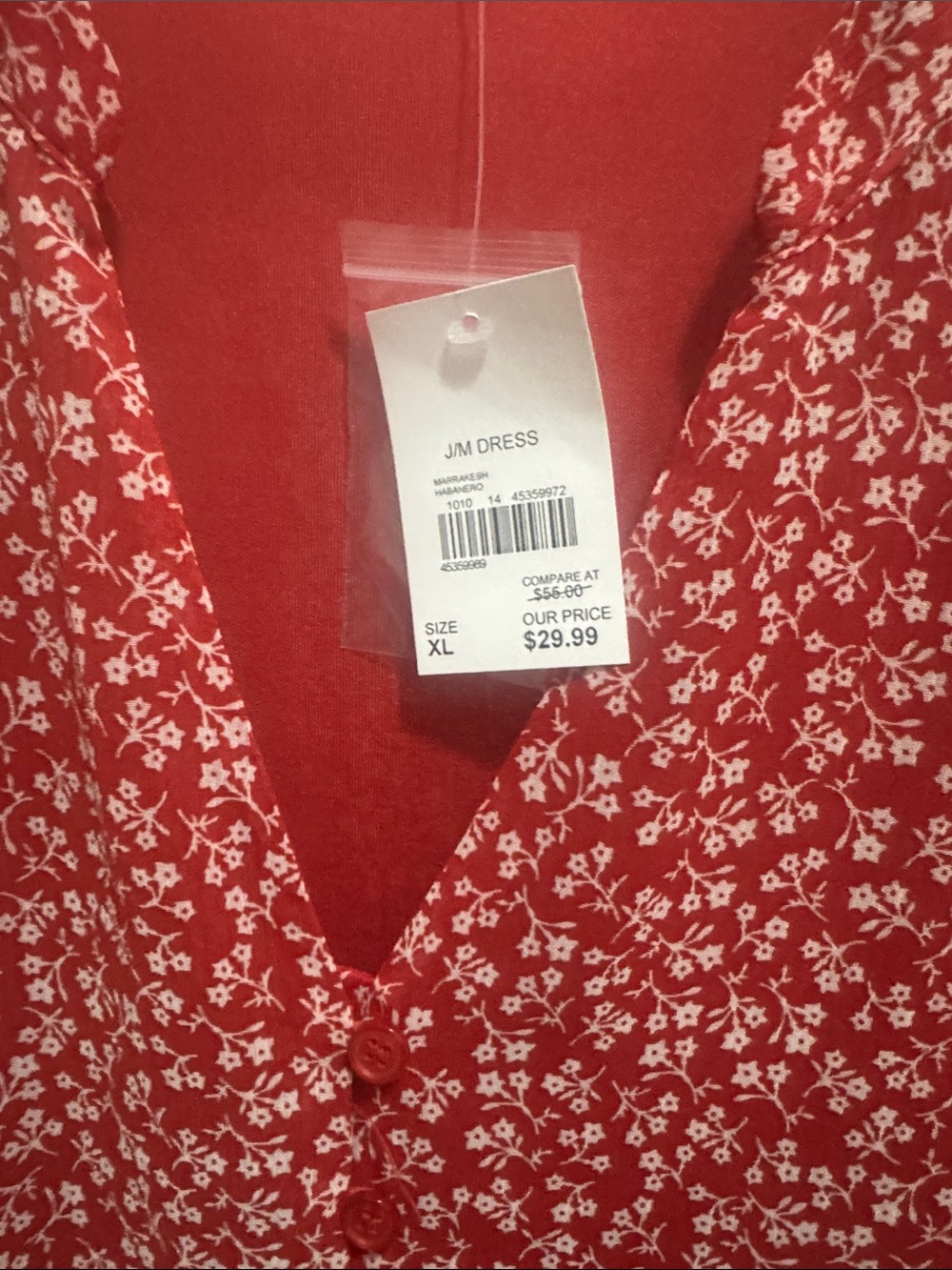 JM Dress Red Floral V-Neck Button Front Top - XL